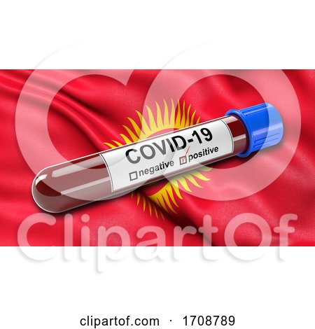 Flag of Kyrgyzstan Waving in the Wind with a Positive Covid19 Blood Test Tube by stockillustrations