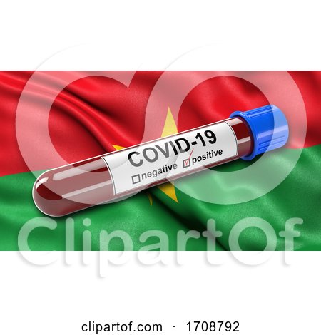 Flag of Burkina Faso Waving in the Wind with a Positive Covid19 Blood Test Tube by stockillustrations