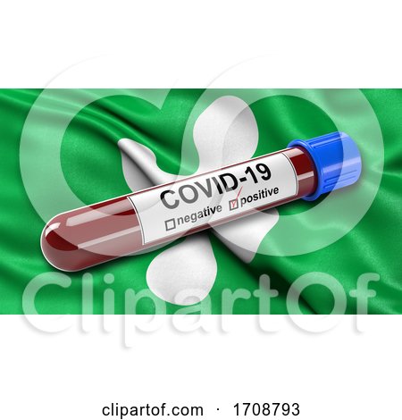 Flag of Lombardy Waving in the Wind with a Positive Covid19 Blood Test Tube by stockillustrations