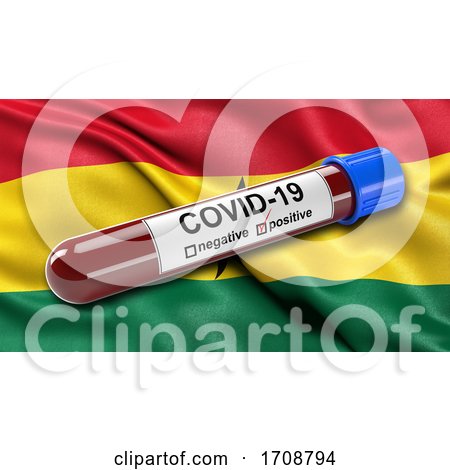 Flag of Ghana Waving in the Wind with a Positive Covid19 Blood Test Tube by stockillustrations