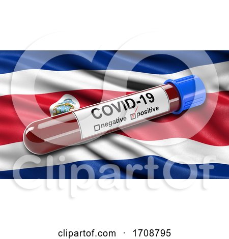 Flag of Costa Rica Waving in the Wind with a Positive Covid19 Blood Test Tube by stockillustrations