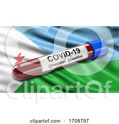 Flag of Djibouti Waving in the Wind with a Positive Covid19 Blood Test Tube by stockillustrations