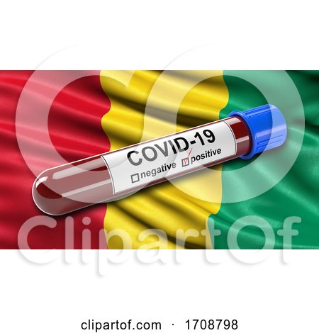 Flag of Guinea Waving in the Wind with a Positive Covid19 Blood Test Tube by stockillustrations