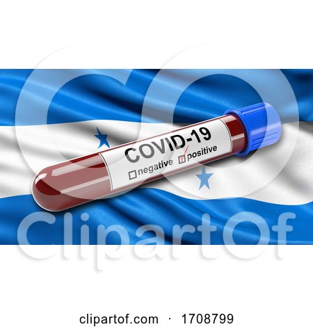 Flag of Honduras Waving in the Wind with a Positive Covid19 Blood Test Tube by stockillustrations