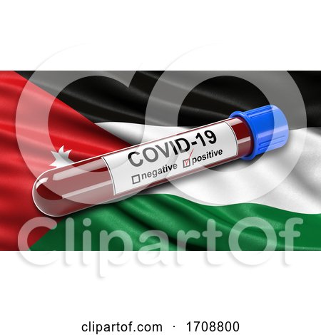 Flag of Jordan Waving in the Wind with a Positive Covid19 Blood Test Tube by stockillustrations