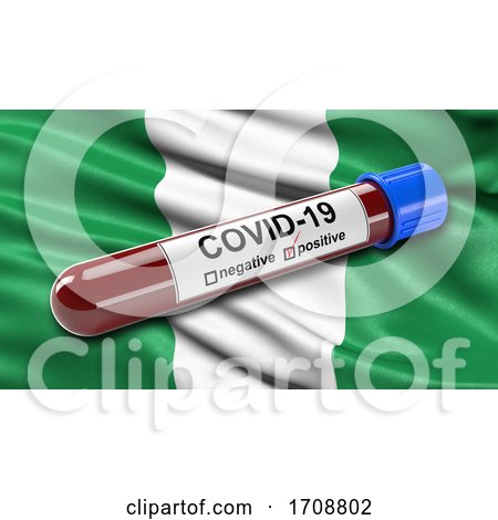Flag of Nideria Waving in the Wind with a Positive Covid19 Blood Test Tube by stockillustrations