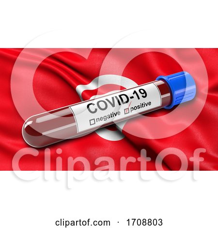 Flag of Tunisia Waving in the Wind with a Positive Covid19 Blood Test Tube by stockillustrations