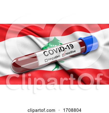 Flag of Lebanon Waving in the Wind with a Positive Covid19 Blood Test Tube by stockillustrations