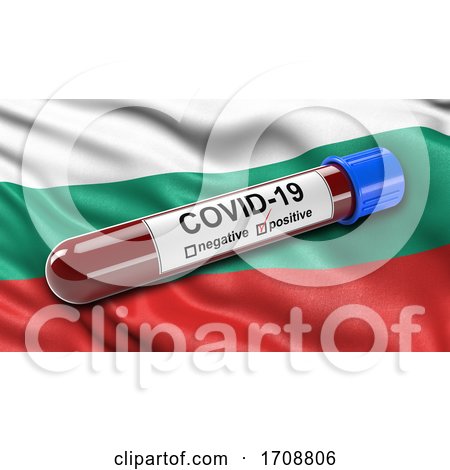 Flag of Bulgaria Waving in the Wind with a Positive Covid19 Blood Test Tube by stockillustrations
