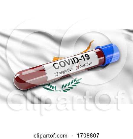 Flag of Cyprus Waving in the Wind with a Positive Covid19 Blood Test Tube by stockillustrations