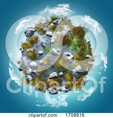 3D Globe with Rocks and Grasses on a Blue Sky with Clouds by KJ Pargeter
