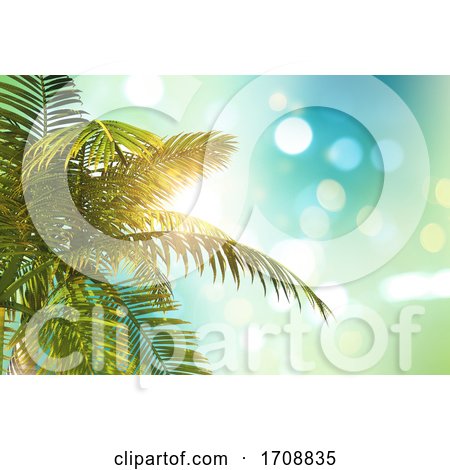 3D Palm Tree Leaves on a Defocussed Bokeh Lights Background by KJ Pargeter