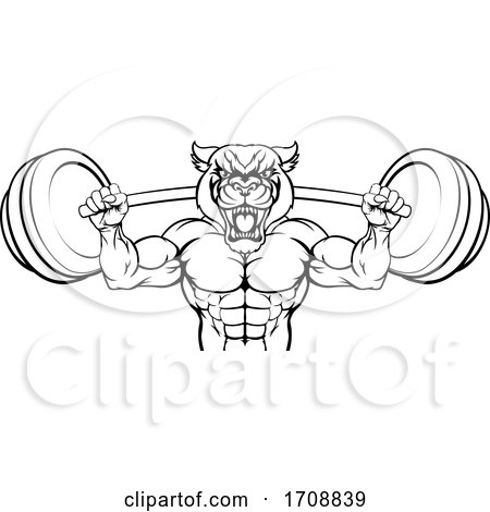 Panther Mascot Weight Lifting Body Builder by AtStockIllustration