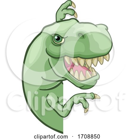 Dinosaur T Rex Peeking and Pointing Sign Cartoon by AtStockIllustration