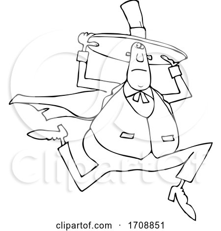 Cartoon Black and White Irish Man Running and Holding onto His Hat by djart