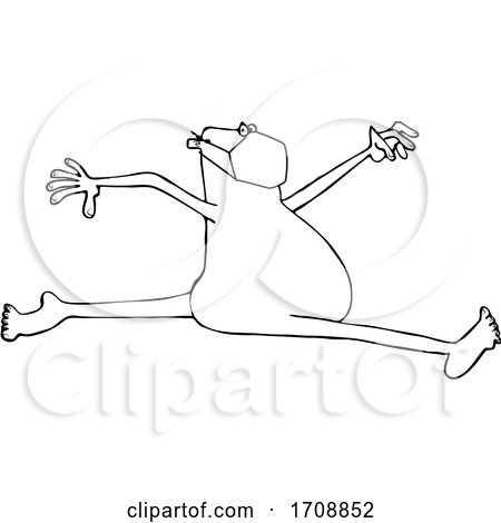 Cartoon Black and White Carefree Nude Man Wearing a Mask and Leaping by djart