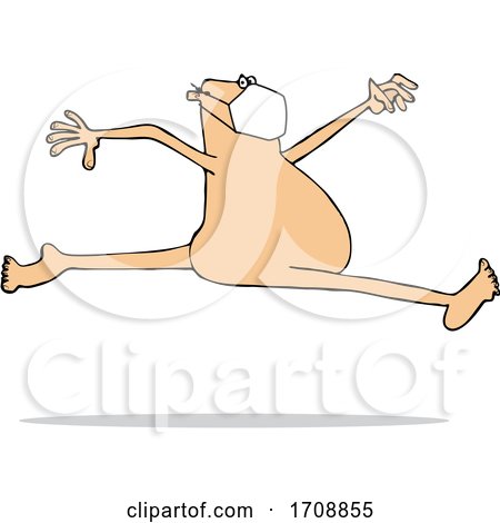 Cartoon Carefree Nude White Man Wearing a Mask and Leaping by djart