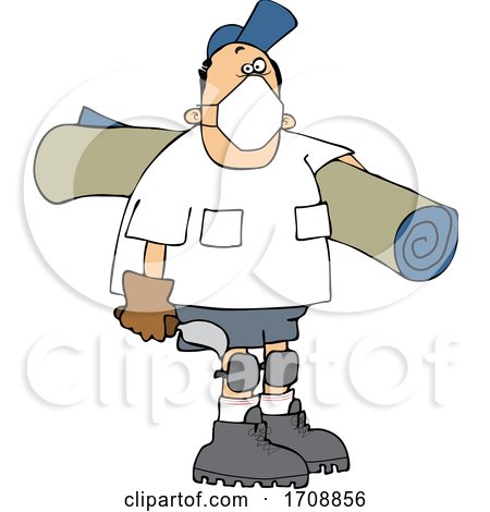 Cartoon Male Carpet Layer Wearing a Mask and Carrying a Roll and Trowel by djart