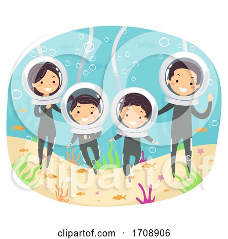Stickman Family Underwater Pose Illustration by BNP Design Studio