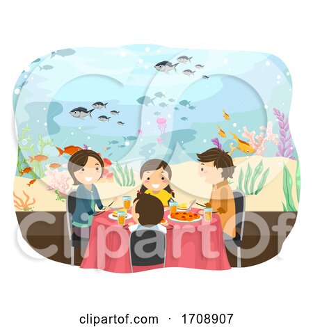 Stickman Family Underwater Restaurant Illustration by BNP Design Studio