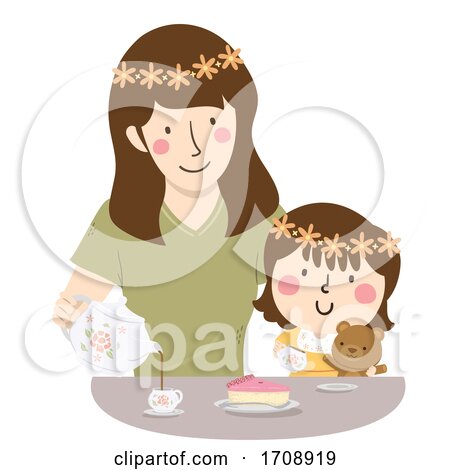Kid Girl Mother Play Tea Time Illustration by BNP Design Studio