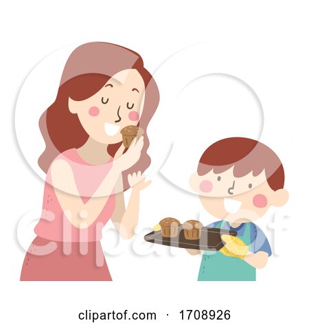 Kid Boy Mom Taste Baked Cupcake Illustration by BNP Design Studio