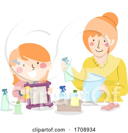 Kid Girl Mom Teach Cleaning Tools Illustration by BNP Design Studio