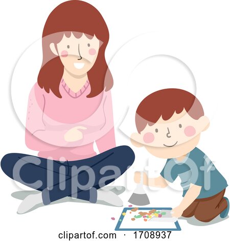 Mom Teach Kid Boy Clean Sweep Floor Illustration by BNP Design Studio