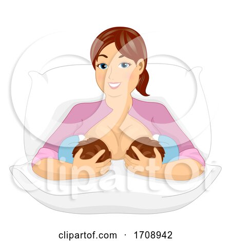 Mom Woman Breastfeeding Twin Illustration by BNP Design Studio