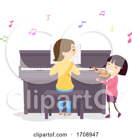 Stickman Kid Girl Mom Piano Violin Illustration by BNP Design Studio