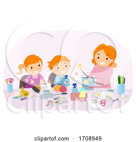 Stickman Kids Mom Cleaning Chores Illustration by BNP Design Studio