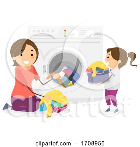 Stickman Mom Teach Kid Laundry Help Illustration by BNP Design Studio