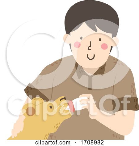 Man Wildlife Feeding Lion Cub Illustration by BNP Design Studio