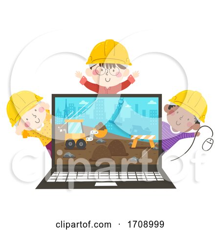 Kids Construction Engineers Laptop Illustration by BNP Design Studio