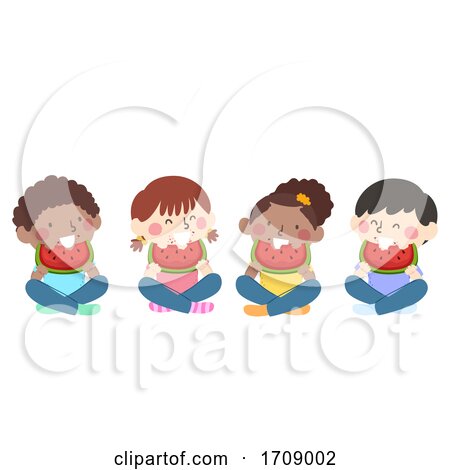 Kids Eating Watermelon Sitting down Illustration by BNP Design Studio