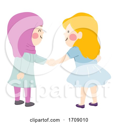Kids Girls Muslim Shake Hands Illustration by BNP Design Studio