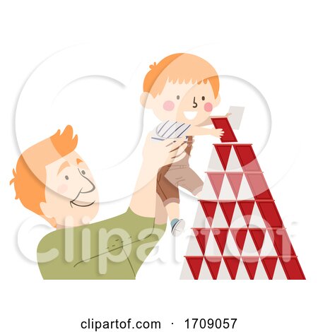 Kid Boy Dad Man Build Card Tower Illustration by BNP Design Studio