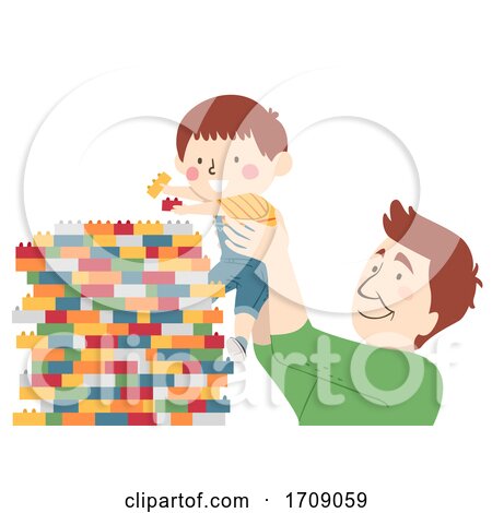 Kid Boy Dad Build Plastic Blocks Illustration by BNP Design Studio