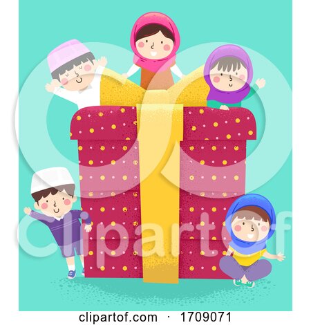 Kids Muslim Gift Box Waving Illustration by BNP Design Studio