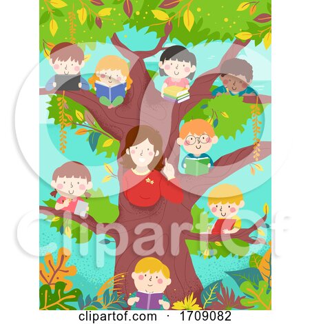 Kids Teacher Tree Class Books Illustration by BNP Design Studio
