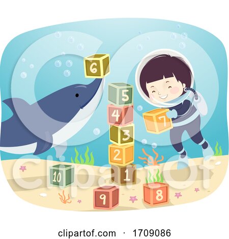 Kid Boy Underwater Play Dolphin Illustration by BNP Design Studio