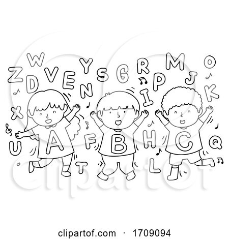 Kids Alphabet Dancing Coloring Illustration by BNP Design Studio