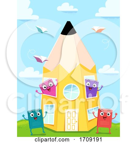 Pencil Building Mascot Books Illustration by BNP Design Studio