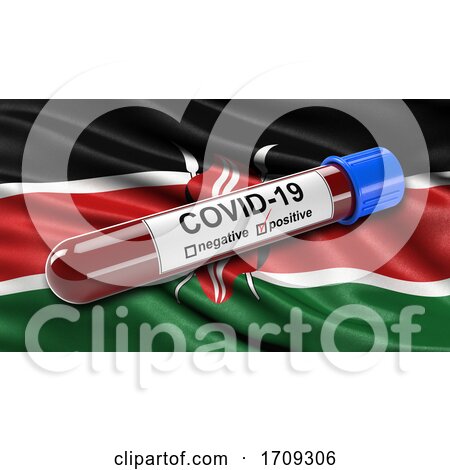 Flag of Kenya Waving in the Wind with a Positive Covid 19 Blood Test Tube by stockillustrations