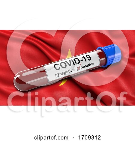 Flag of Vietnam Waving in the Wind with a Positive Covid 19 Blood Test Tube by stockillustrations