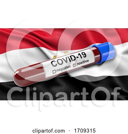 Flag of Egypt Waving in the Wind with a Positive Covid 19 Blood Test Tube by stockillustrations