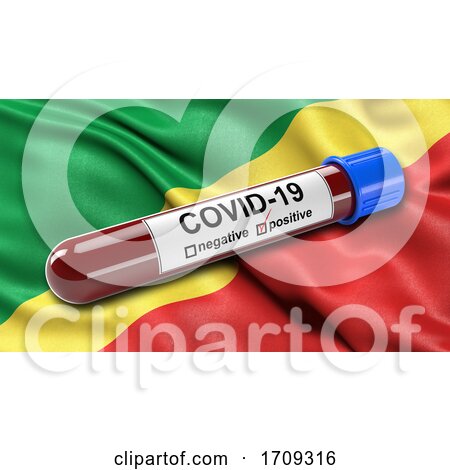 Flag of the Republic of the Congo Waving in the Wind with a Positive Covid 19 Blood Test Tube by stockillustrations