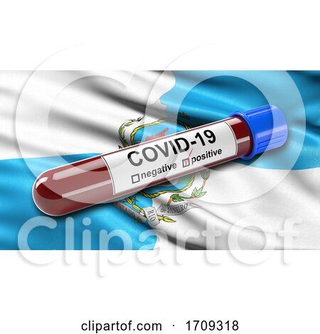 Flag of Rio De Janeiro Waving in the Wind with a Positive Covid 19 Blood Test Tube by stockillustrations