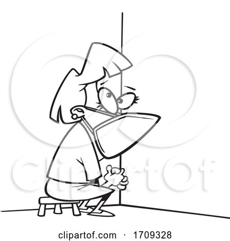 Cartoon Black and White Woman Wearing a Mask and Sitting in Coronavirus Time out by toonaday