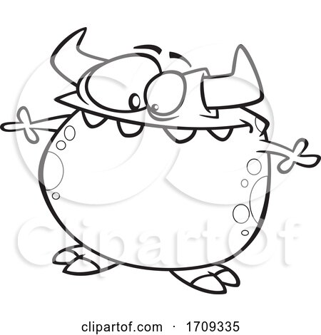 Cartoon Black and White Bloated Monster by toonaday